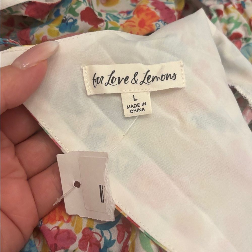 For Love And Lemons Floral Mini Dress with Puff Sleeves, L - Picture 11 of 12